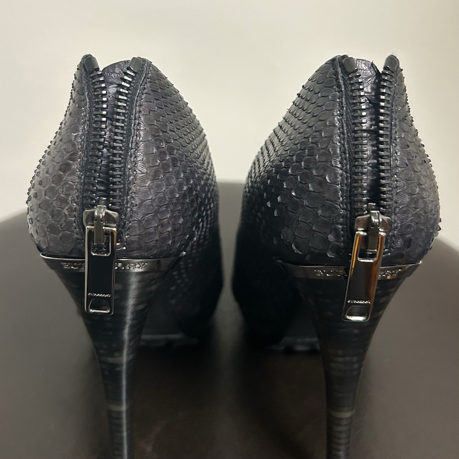 Burberry Black Gray Python Leather Platform Stile… - image 9