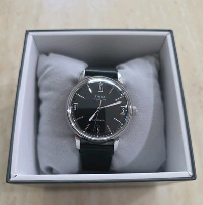 Timex Marlin Automatic Black Dial 40mm Art Deco Mens Watch Leather Strap...