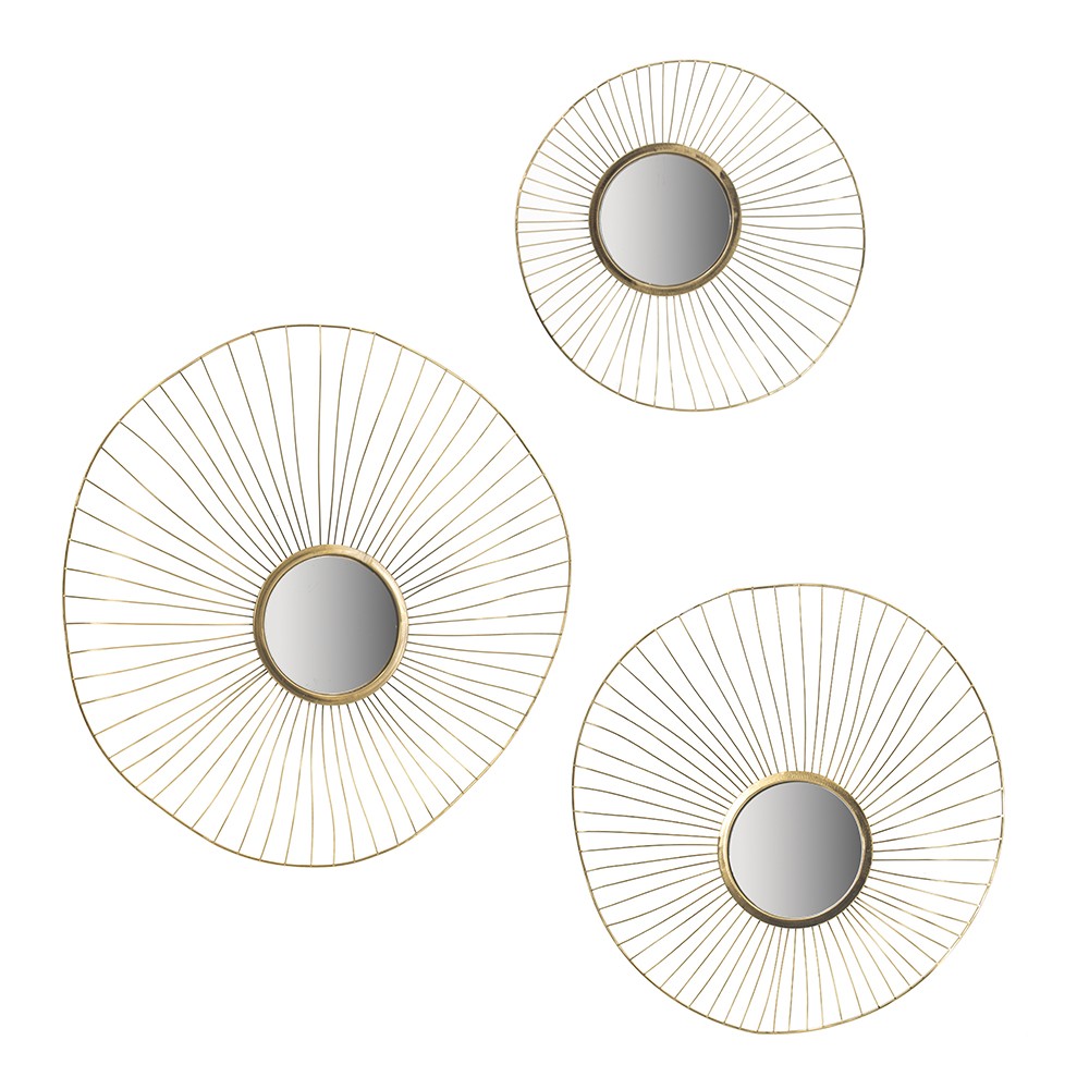 Set of 3 Wall Mirror Abstract designed Wall mirrors with Gold Frame