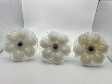 3 Set 19th C Victorian Opalescent Pressed Glass Flower Drapery Tiebacks 4.5Diam