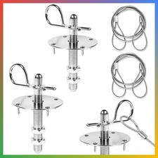 Hood Pin Lock Kit Stainless Steel 2 Pcs Silver Racing Lanyard Car Truck SUV