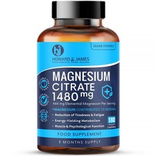 Magnesium Citrate 1480mg 180 Vegan Capsules not Tablets Providing 444mg 0.18 per thousand milligrams