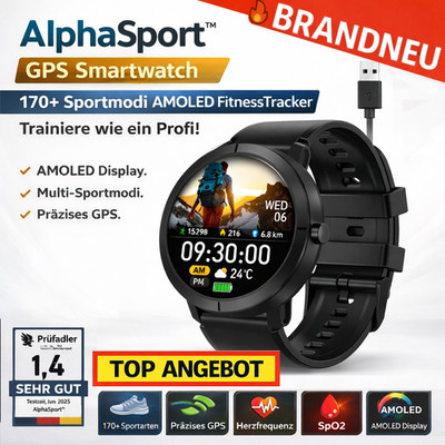 AlphaSport  Smartwatch GPS 170+Sportmodi AMOLED FitnessTracker Herzfrequenz SpO2