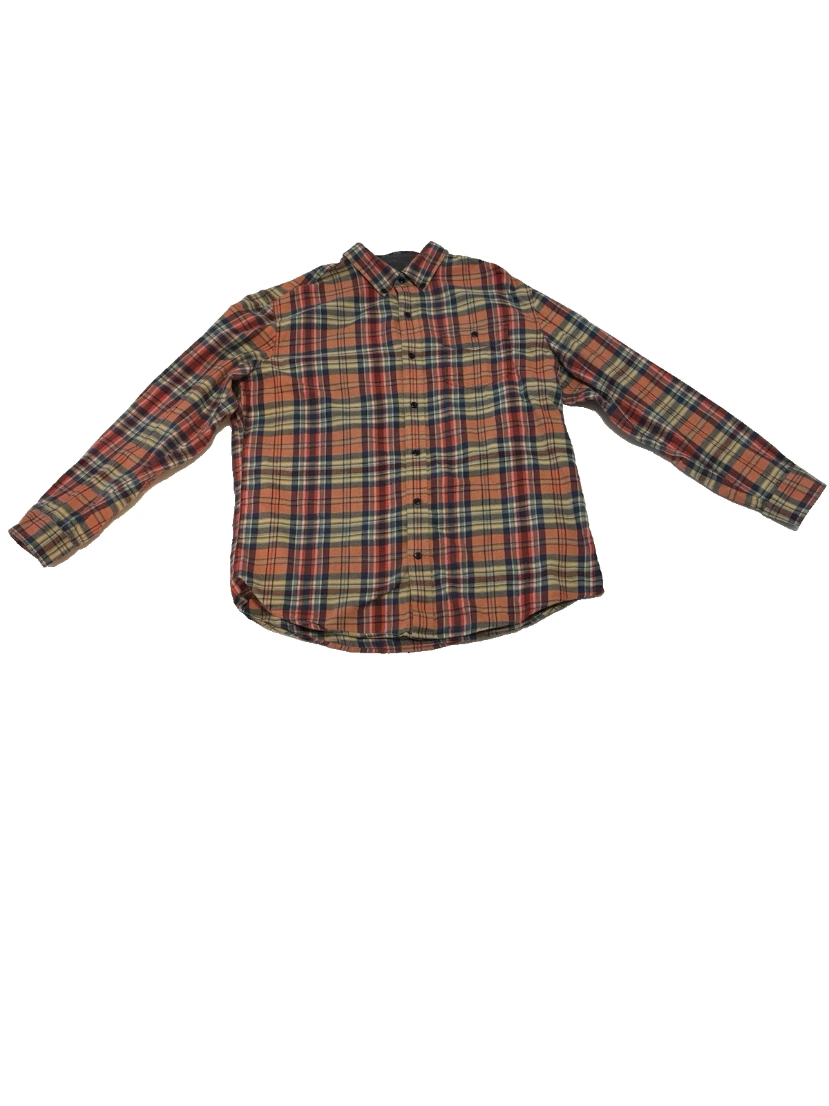 L.L. Bean Men's Flannel Shirt Large Orange Plaid Button-Down Cotton Long Sleeve