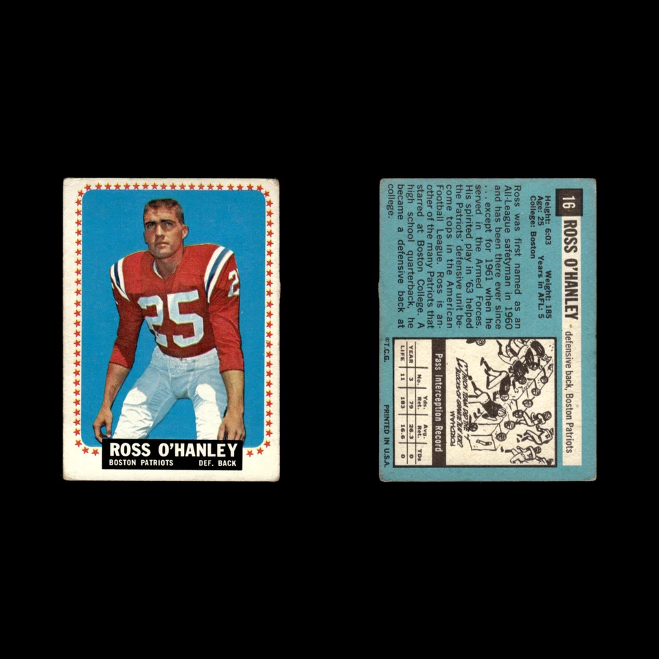 Ross OHanley #16 1964 Topps Boston Patriots Football Card NFL EX - Image 3 of 3