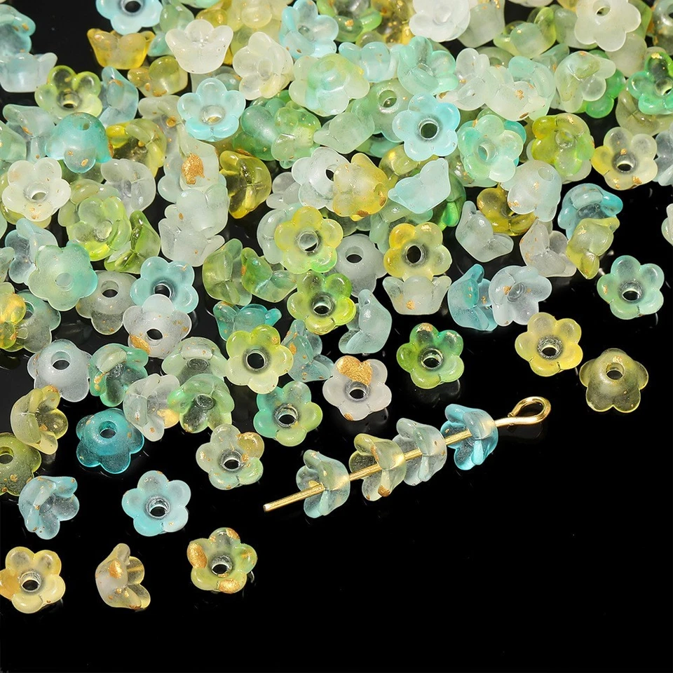 200Pcs Acrylic Gradient Gold Foil Trumpet Bell Flower Beads 5.5x6mm DIY Jewelry - Image 3 of 4