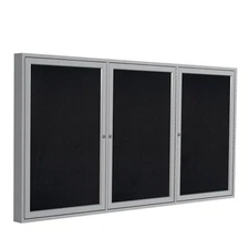 Ghent's 36" x 72" 3 Door Enclosed Rubber Bulletin Board in Black