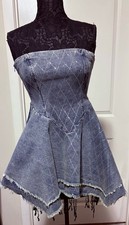 Fashion Nova Hailey Rhinestone Denim Mini Dress - Blue Size Small New With Tags