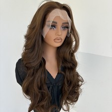 Synthetic Hair Heat Resistant Light brown Long Wavy Frontal Lace Wigs