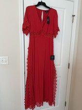 Lulus Red Lace Trim Dress Medium NWT