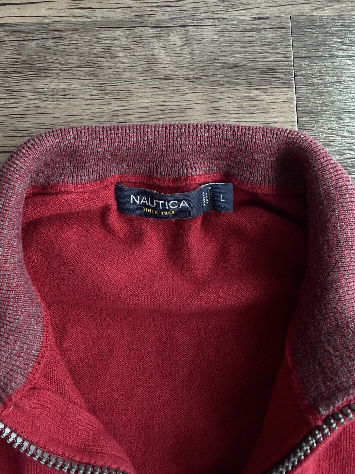 Nautica Men’s Quarter-Zip Sweater Red Size Large Cotton Pullover Knit thumbnail 5