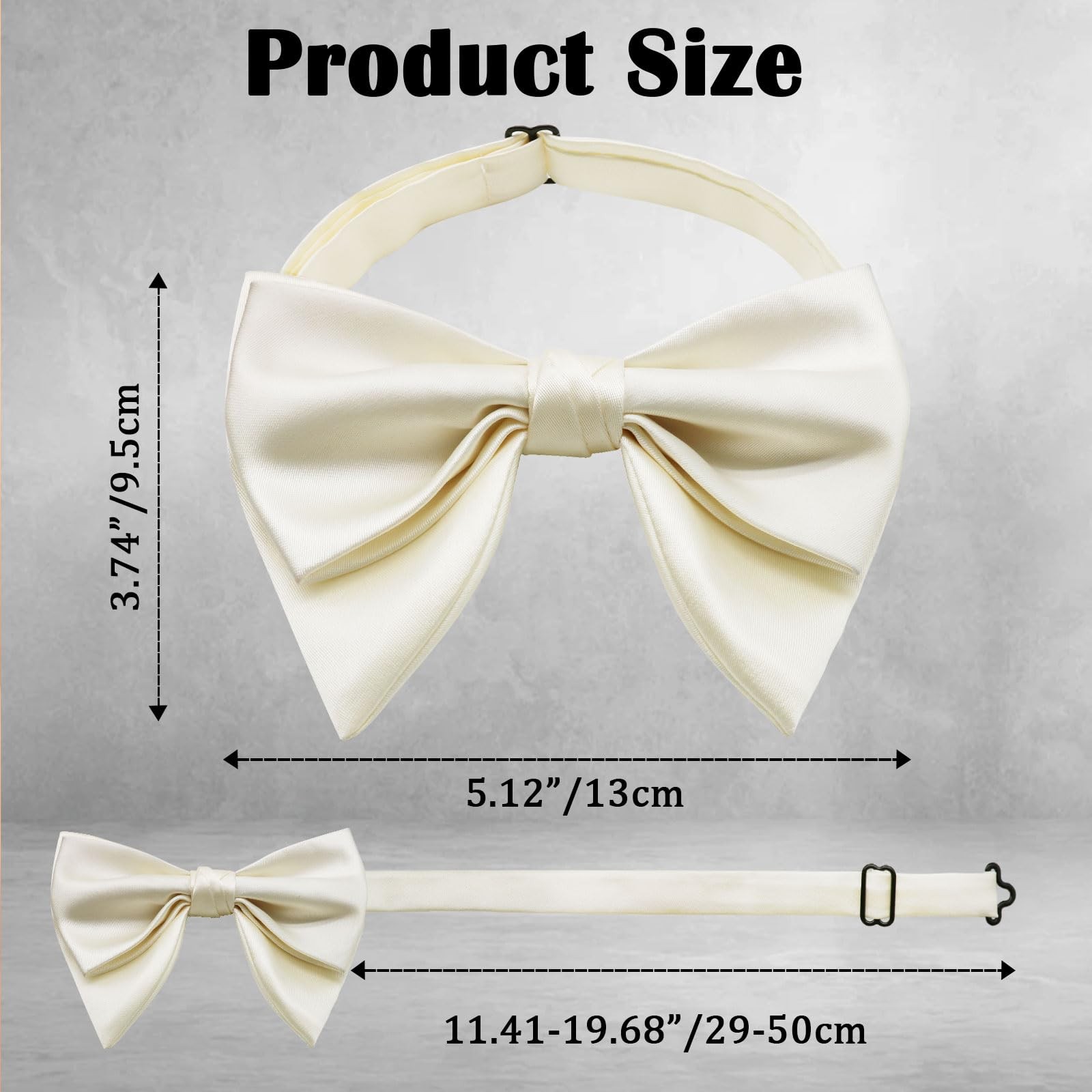 Oversized Bow Ties for Men Solid Color Pre-Tied Adjustable Bow Tie for White