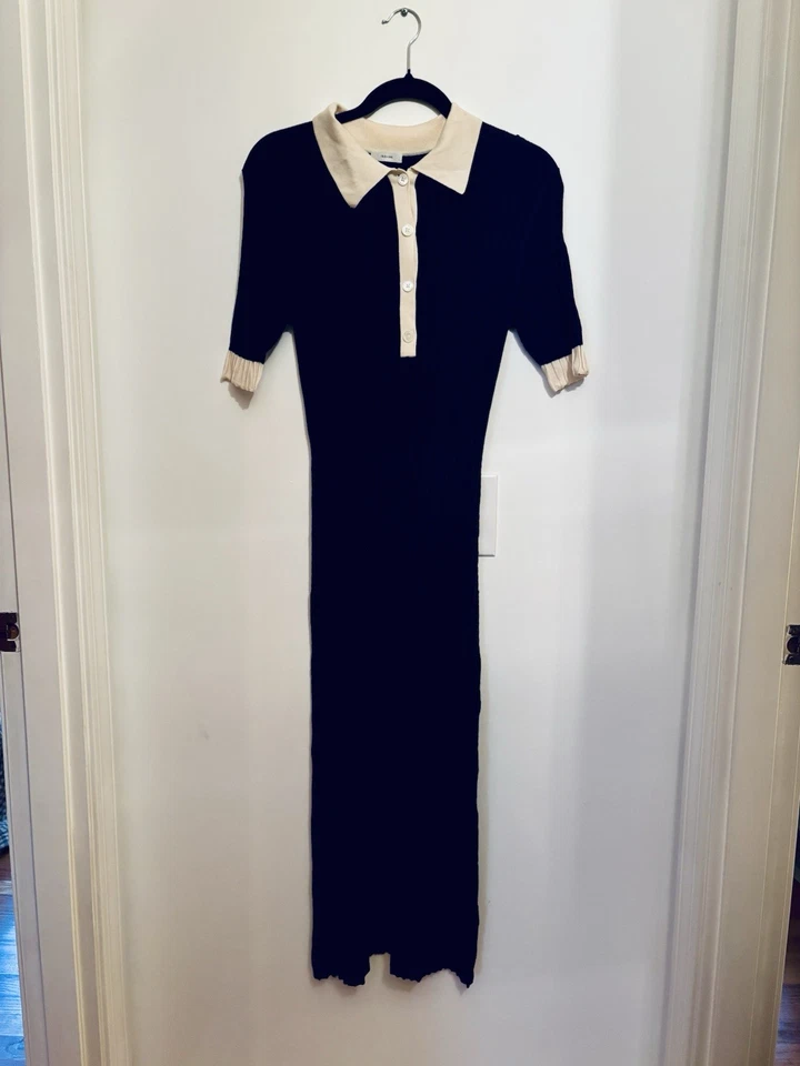 Vestido Iris & Ink 100% Lana Merino Hasta el Tobillo Azul Marino Mujer’s Talla M Foto 2 de 4