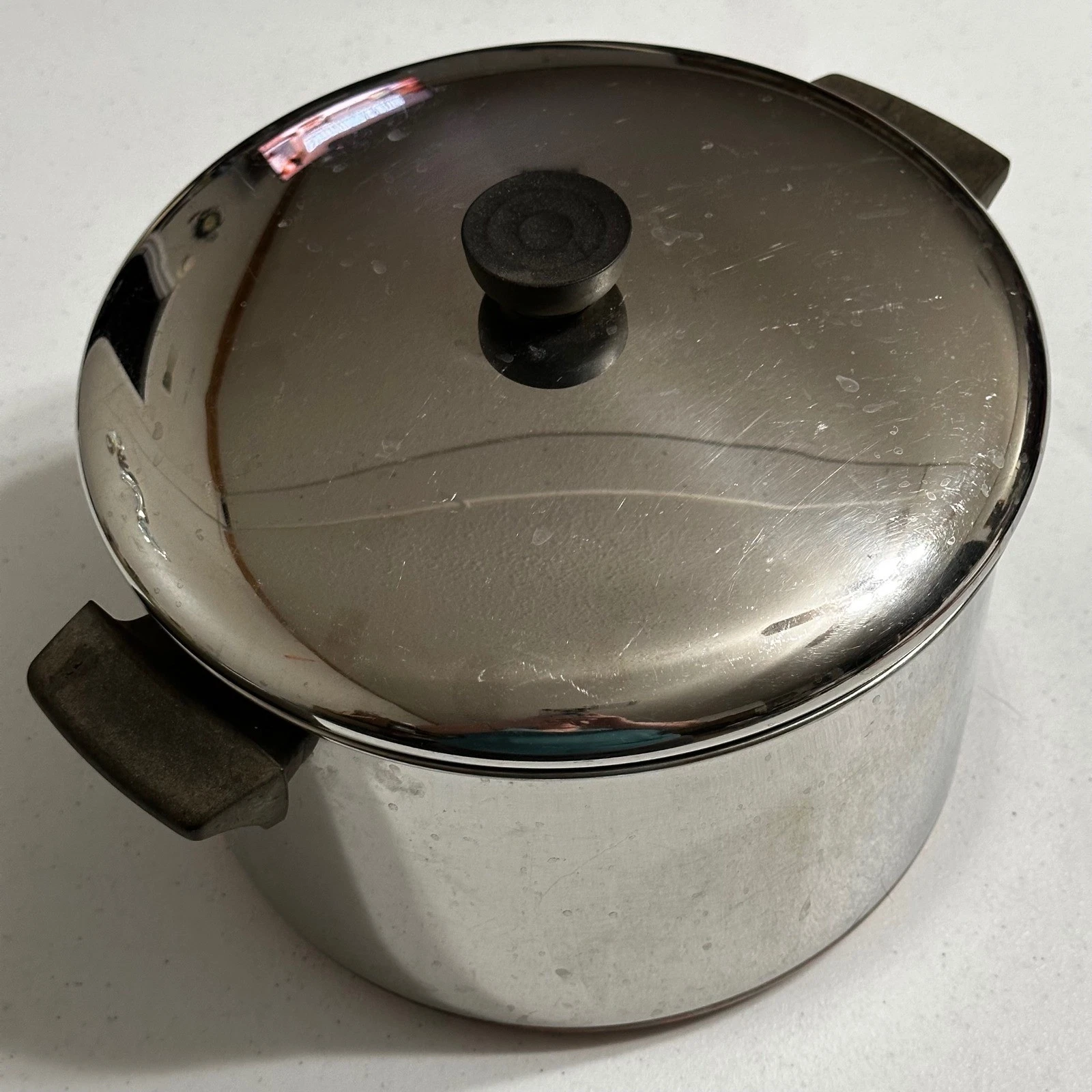 Revere Ware 8 Qt Stock Pot & Lid Copper Bottom Stainless Steel 18-01 USA Vintage