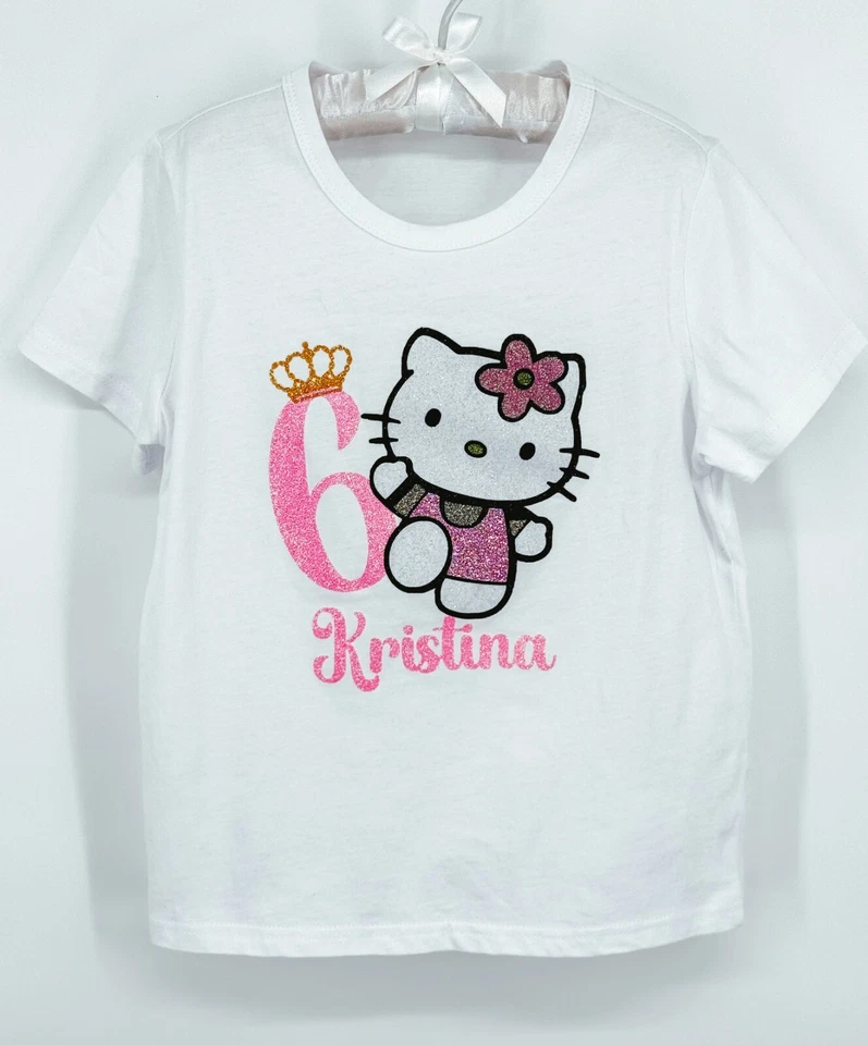 Custom Hello Kitty Glitter T-Shirt for Girls Personalized Kids Sparkle Tee - Image 3 of 3
