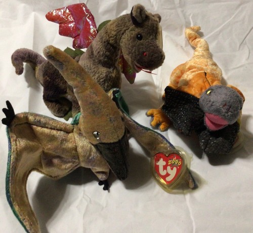 Three Beanie Babies Prehistoric Creatures Swoop Scorch Slayer - Picture 2 of 6