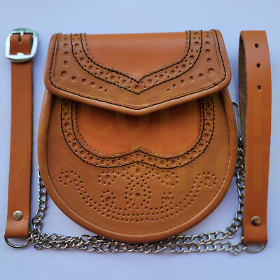 Scottish Handmade Tan Leather Full Dress Kilt Sporran 100% Real Leather Sporran