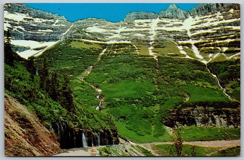 Vintage Montana MT Weeping Wall Glacier Nationalpark Logan Pass Highway Postkarte