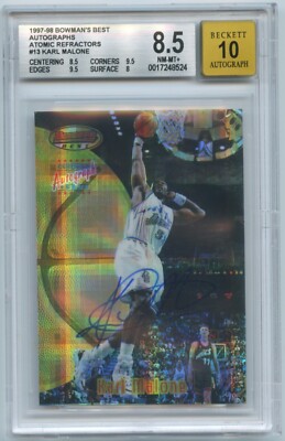 1997-98 Bowman's Best Karl Malone Atomic Refractors Auto BGS 8.5 AU 10 JAZZ