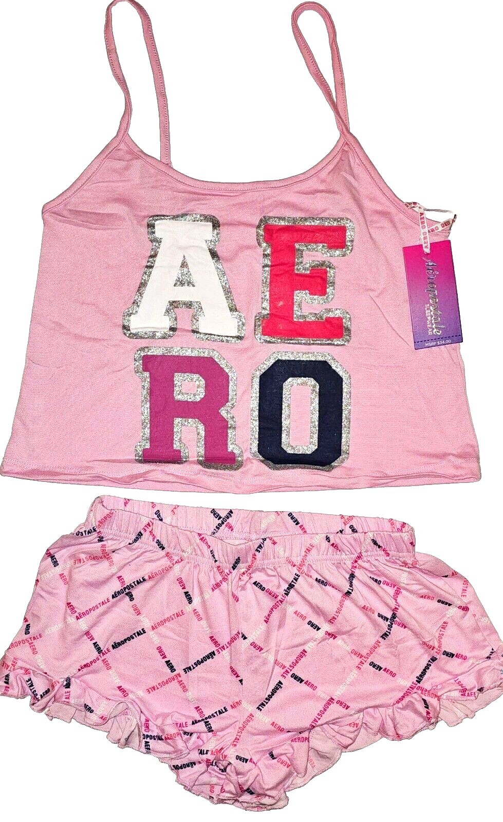 Aeropostale Pink Cami Tank Top And Ruffle Shorts Pajama Set eBay