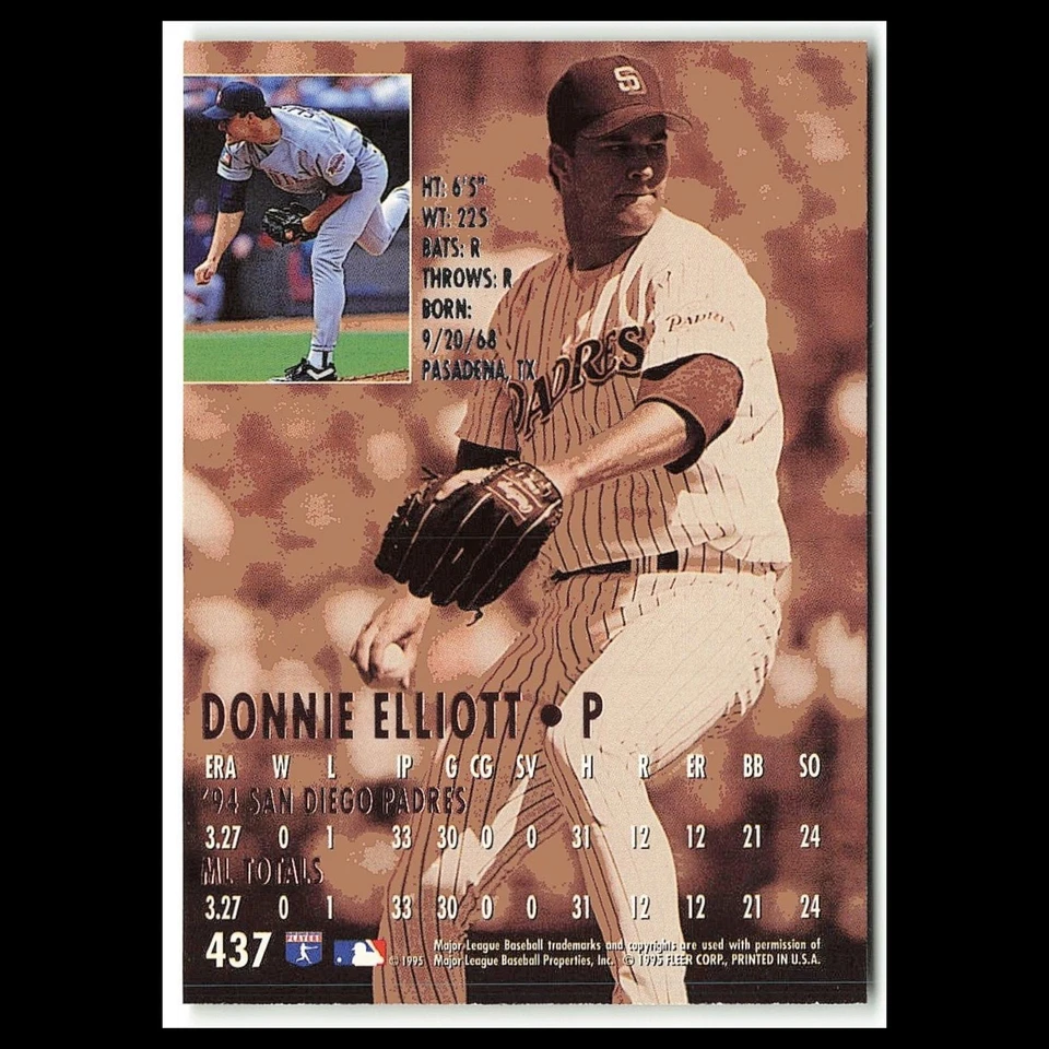 Donnie Elliot Rookie #437 1995 Fleer Ultra San Diego Padres Baseball Card MLB NM - Image 2 of 3