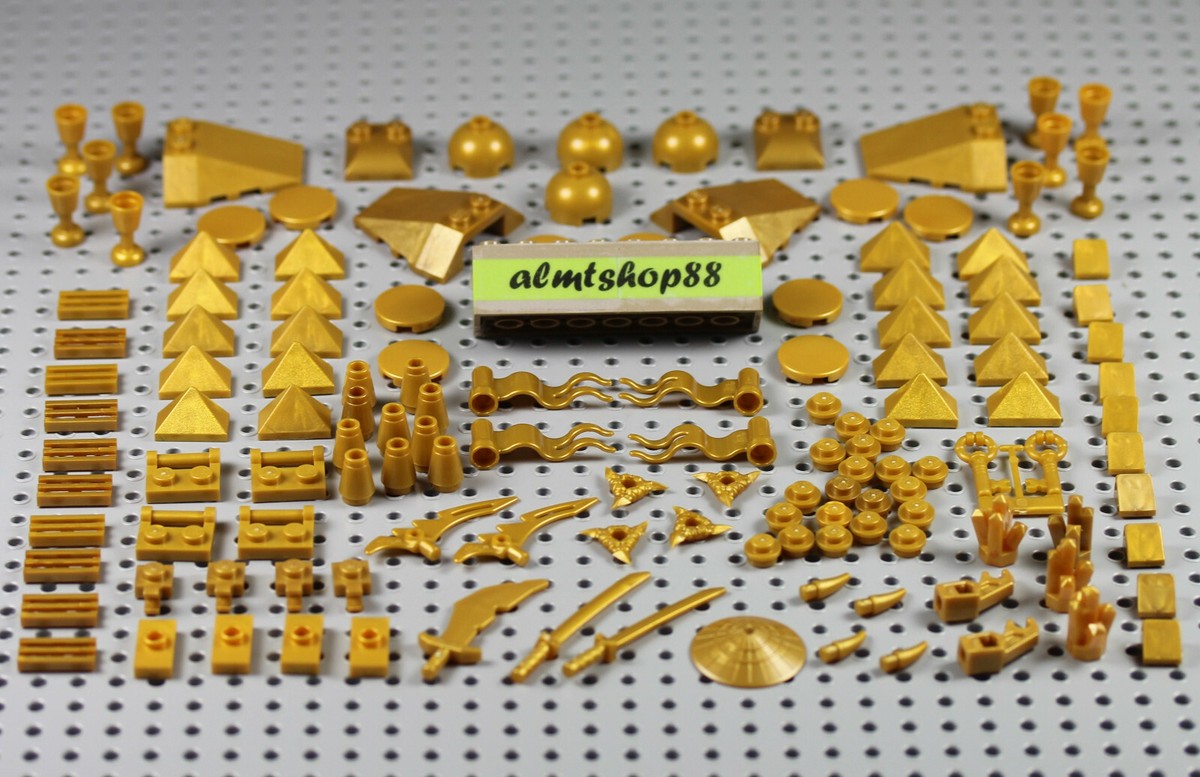 LEGO - Assorted Lot 130+ Pearl Gold Parts Pieces Plates Tiles