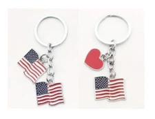 PATRIOTIC KEYCHAIN American Flags or w/ Flag & Heart USA July 4th (You Pick)