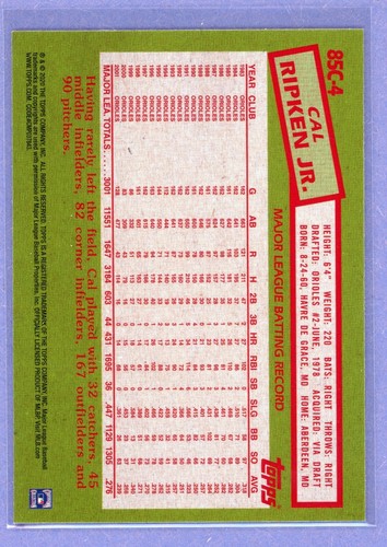 2020 Topps '85 Topps Silver Pack #85C4 Cal Ripken Jr. Orioles - Foto 2 di 2