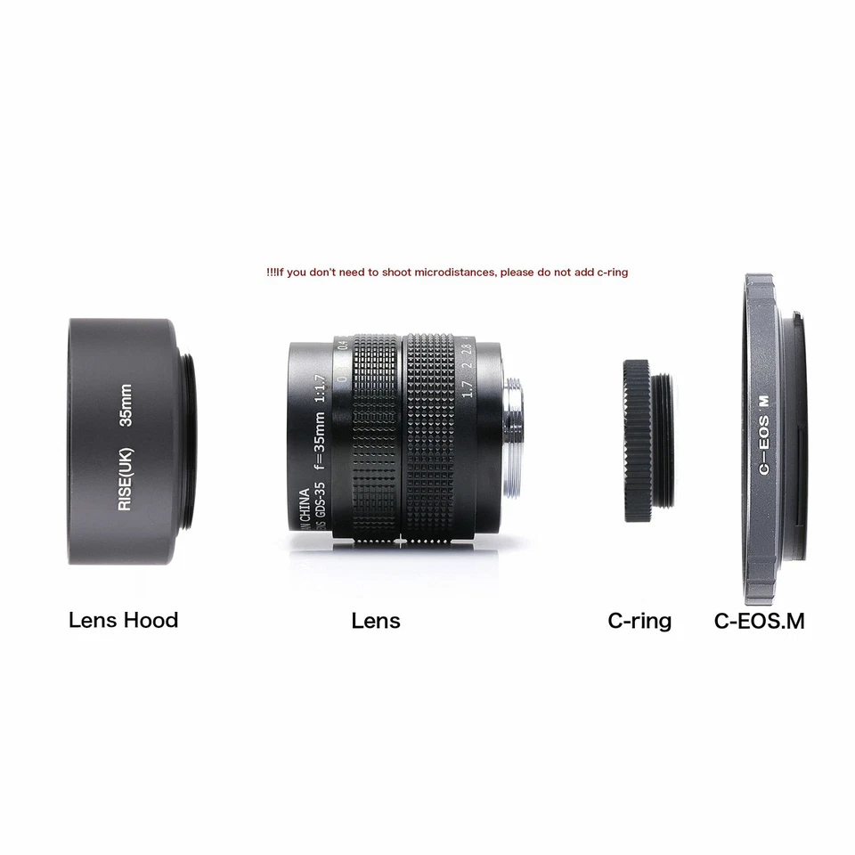 35mm f/1.7 CCTV Fujian Movie lens for EOS M camera adapter bundle & hood - Image 2 of 4