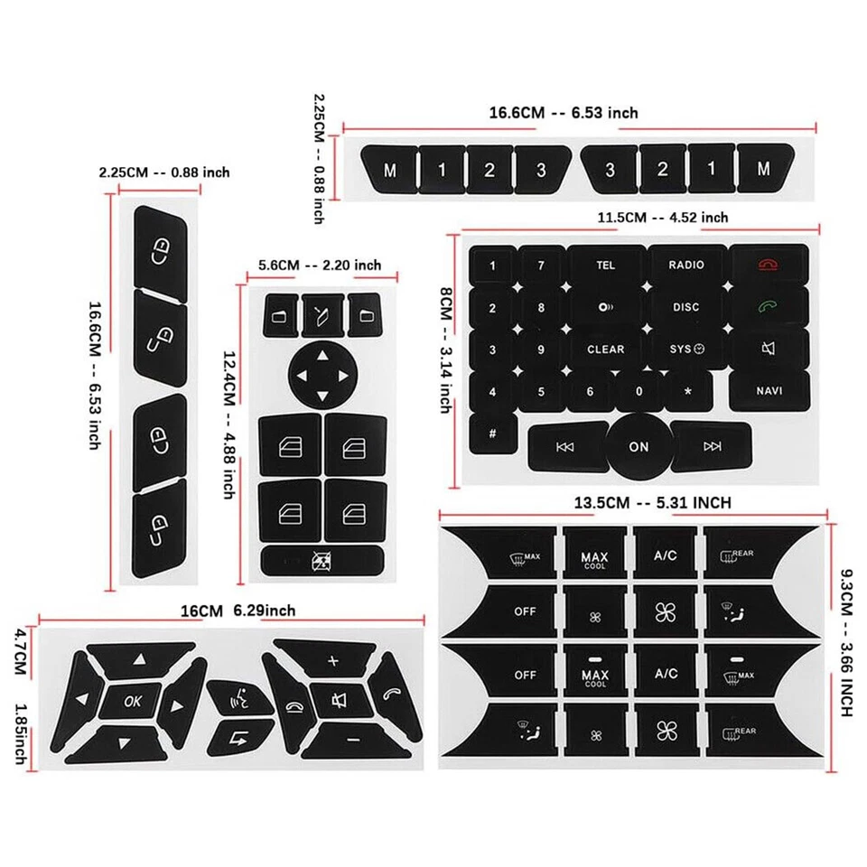 Para Mercedes Benz Botón Reparación Pegatinas Reparación Puerta Dirección Aire Acondicionado Ventana Radio Foto 2 de 4