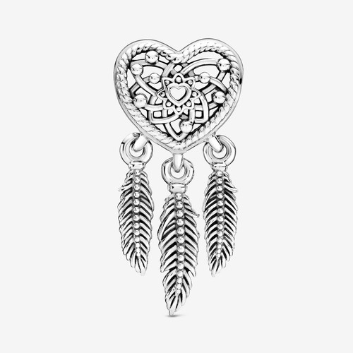 *BRAND NEW* Pandora Openwork Heart & Three Feathers Dreamcatcher Charm 799107C00
