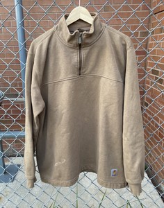 Vtg Distressed Carhartt 1/4 Zip Brown sweatshirt Size Large | eBay