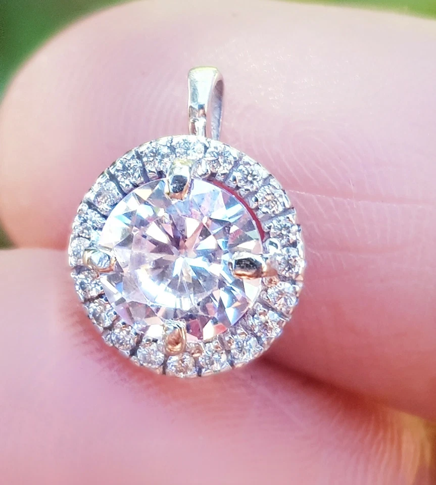 1.2CT Natural VS D E White Sapphire 20pcs Diamond G Solid 14K White Gold Pendant — 第 2/4 张图片