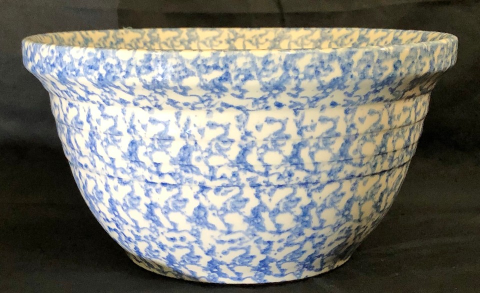 Roseville Pottery Gerald Henn BLUE Spongeware 10" Ribbed Mixing bowl eBay