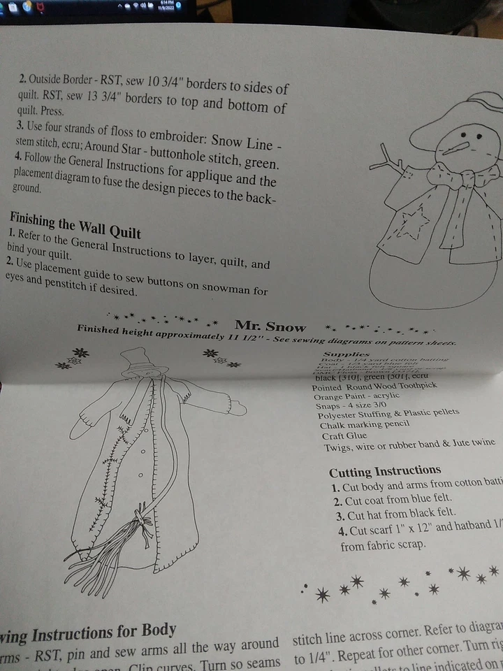 Fiber Mosaics 61102 Quilt Wall Sampler Christmas Craft Pattern Winter Snowman UC - Image 4 of 4