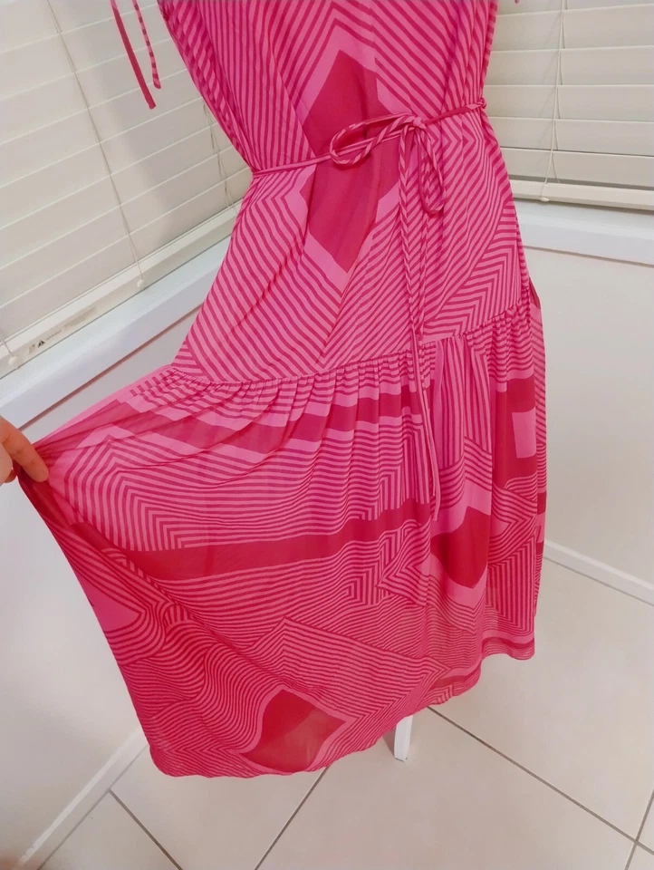 Veronika Maine Raspberry Pink Geometric Midi Dress size 10 NWT $329 Party Summer - image 4 of 4