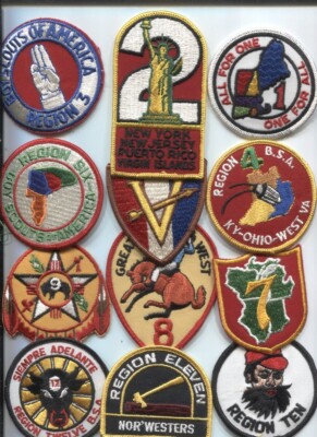 BOY SCOUT REGION PATCHES- LOT OF 12 PATCHES FROM THE 12 REGIONS
