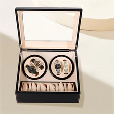 4+6 Auto Rotation Leather Wood Watch Winder Storage Box Display Case Brown/Black