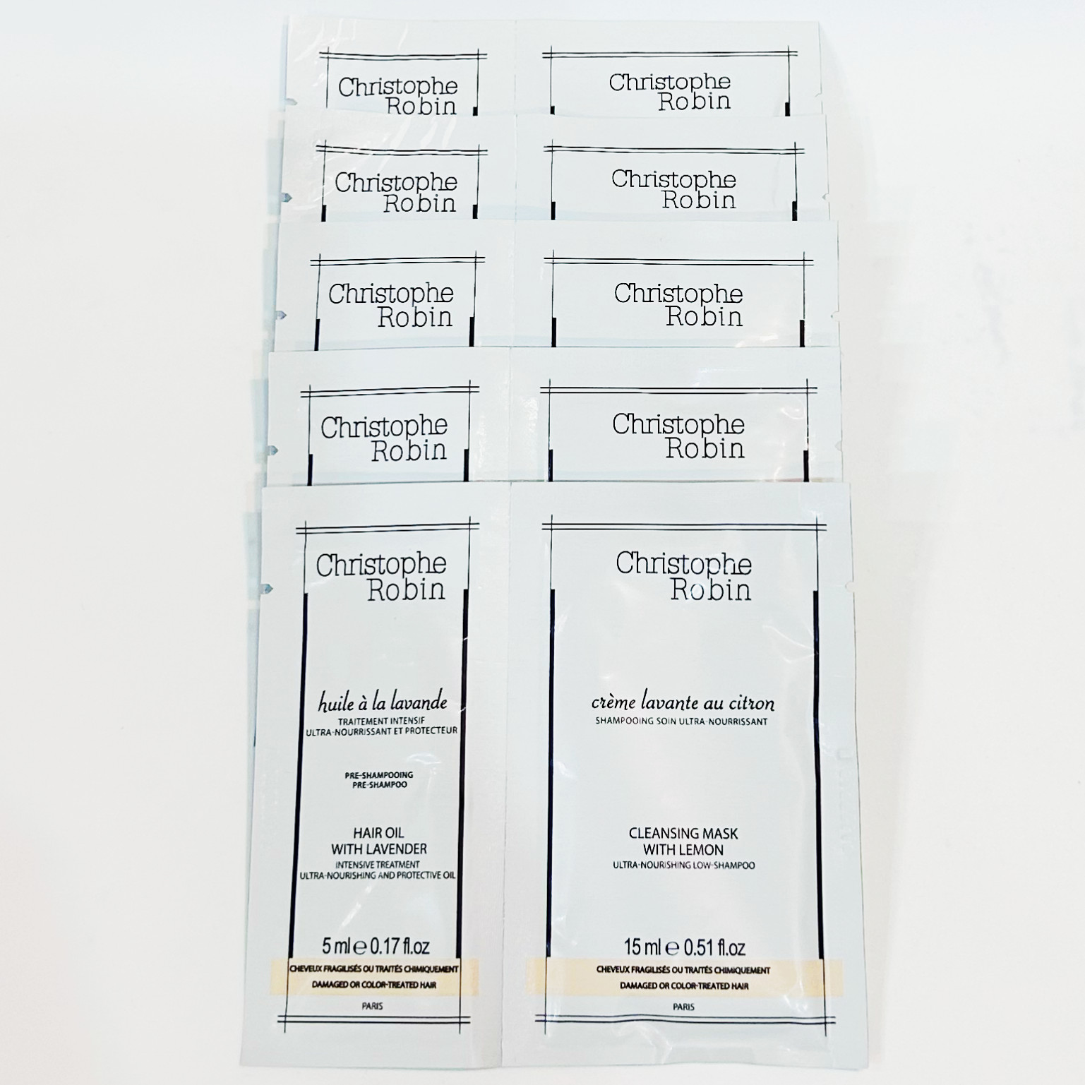 Christophe Robin Lavender Hair Oil  5mL & Lemon Cleansing Mask 15mL x 5 set Pcs
