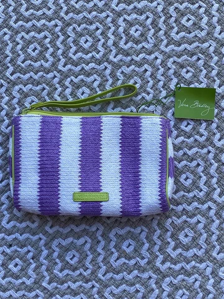 Nueva Muñequera VERA BRADLEY Rayas - RAYA LILA - Púrpura/Verde Lima Bolsa Nueva con Etiquetas Foto 2 de 4