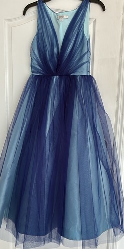 Badgley Mischka Gr. 0 Tüll Fit Flare Midi Ballkleid blau Muster $ 1.800 Runway