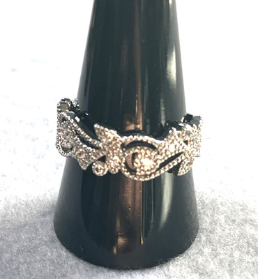 Vintage Nachlass Ring Größe 10 silberfarben verziertes Design #021026B