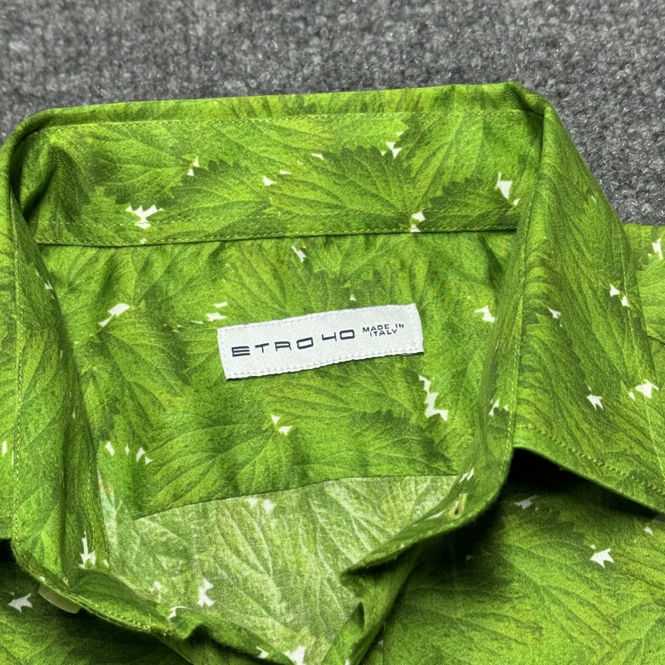 NWT Etro Green Leaves Button Shirt Long Sleeve 100% Cotton Italy Men Large - Image 4 of 4