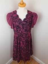 Womens Vintage 1980s Pink Purple Metallic Velvet Long Midi Puff Sleeve Dress M L