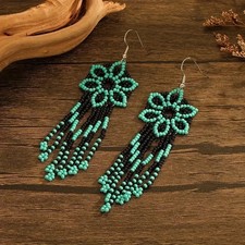 Tribal Earrings Native Large Boho American Seed Beads Handmade Earring