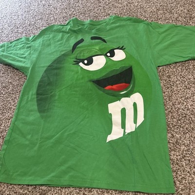 2012 M&M s Green Character Face Graphic T-Shirt Adult Green Mars Candy Tee