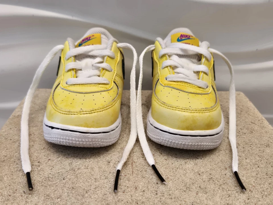 Toddler Shoe Size 7C Sneakers Nike Air Force 1 Peace Love Yellow Basketball Gift - Image 2 of 4