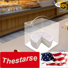 50 Pcs Clear Cake Boxes, Square Clear Cake Boxes, Cake Carrier with Handle