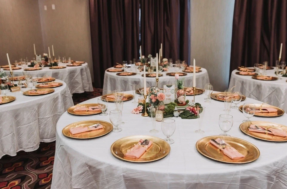 Set Of 3 Brass Gold Candle Holders With Tall Wax Candles For Weddings Home Decor - Image 4 of 4