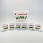 Vintage Tom and Jerry Christmas Glass 7 Piece Punch Eggnog Bowl Set Hazel Atlas